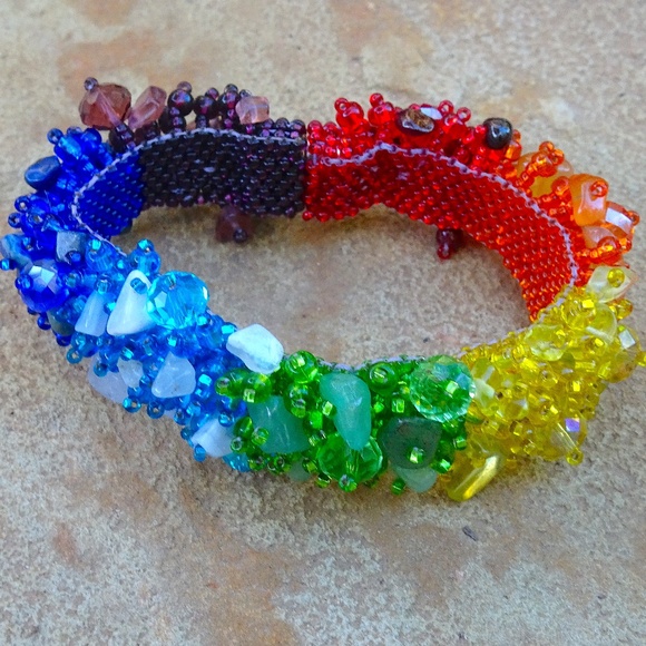 Jewelry - Rainbow Crystal Beaded Colorful Pride Magnetic Closure Statement Bracelet :)
